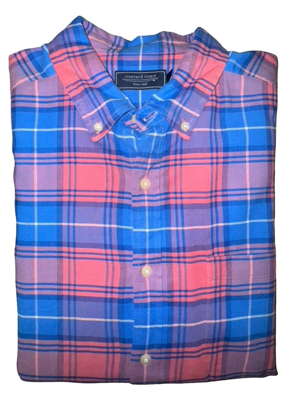 Vineyard Vines Cotton Stretch Pink & Blue Button Up Shirt Sz XL